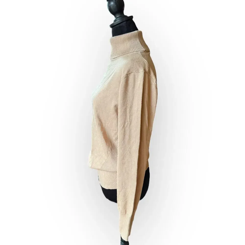 Telluride Women's Tan Knit Turtleneck Sweater with Side Ribbing Size Large - NWT